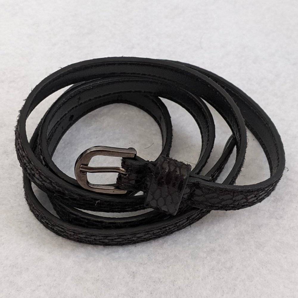 BOGO SALE! Faux Snakeskin Black Patent Leather Skinny Belt, 38 inches